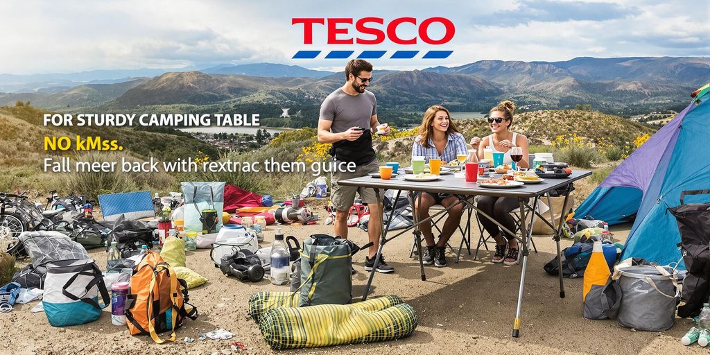 Camping table set for outdoor dining in nature.