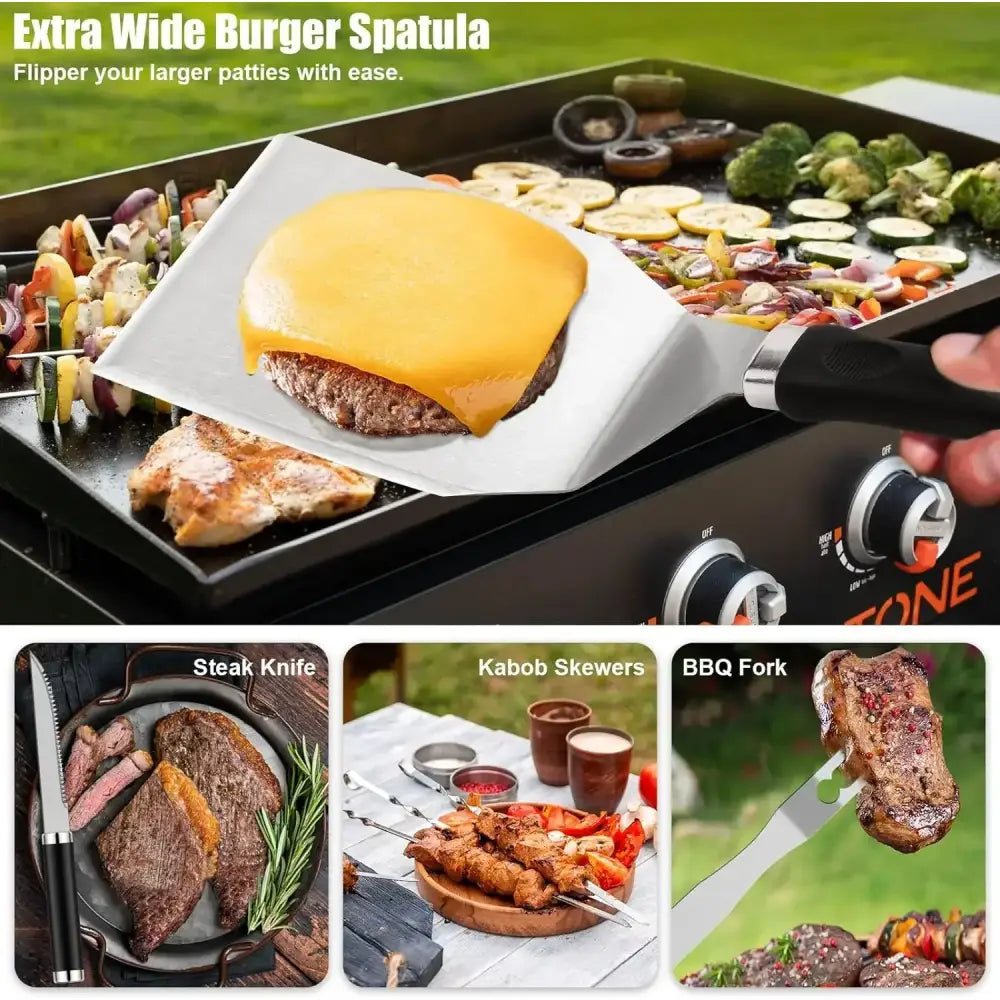 Extra wide burger spatula for flipping larger patties easily.