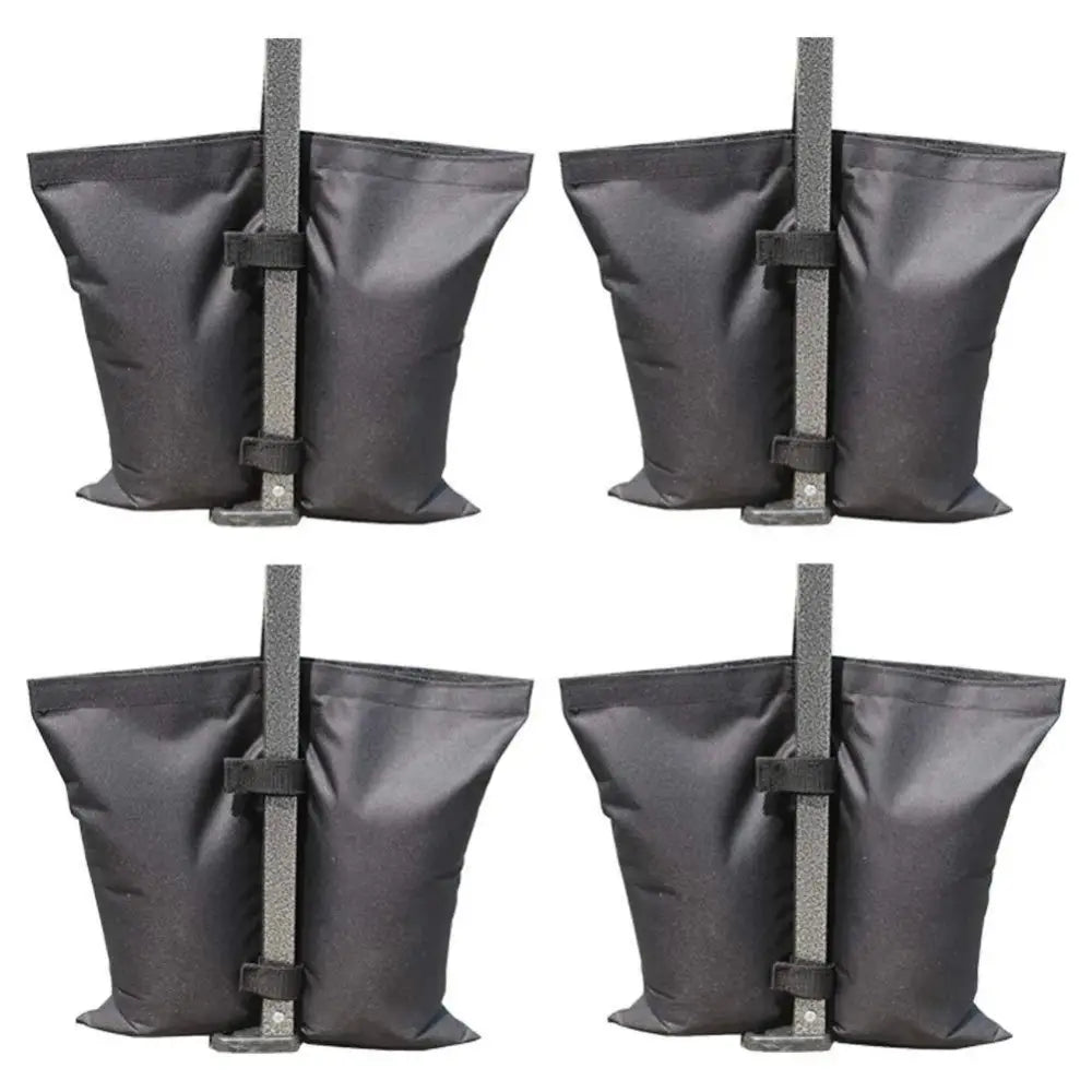 Weighted sandbags designed to secure tent or canopy legs.