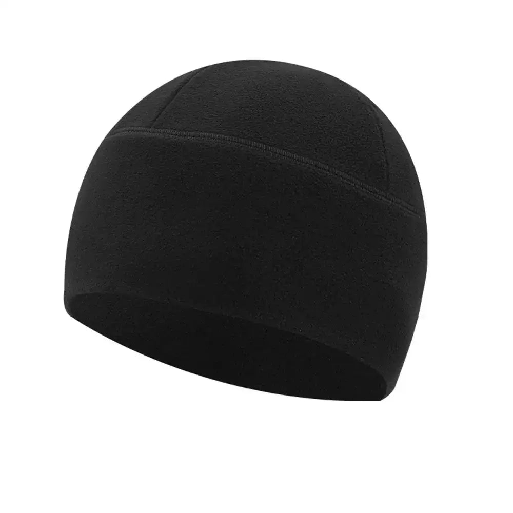 Black knit beanie hat with a simple, close-fitting design.