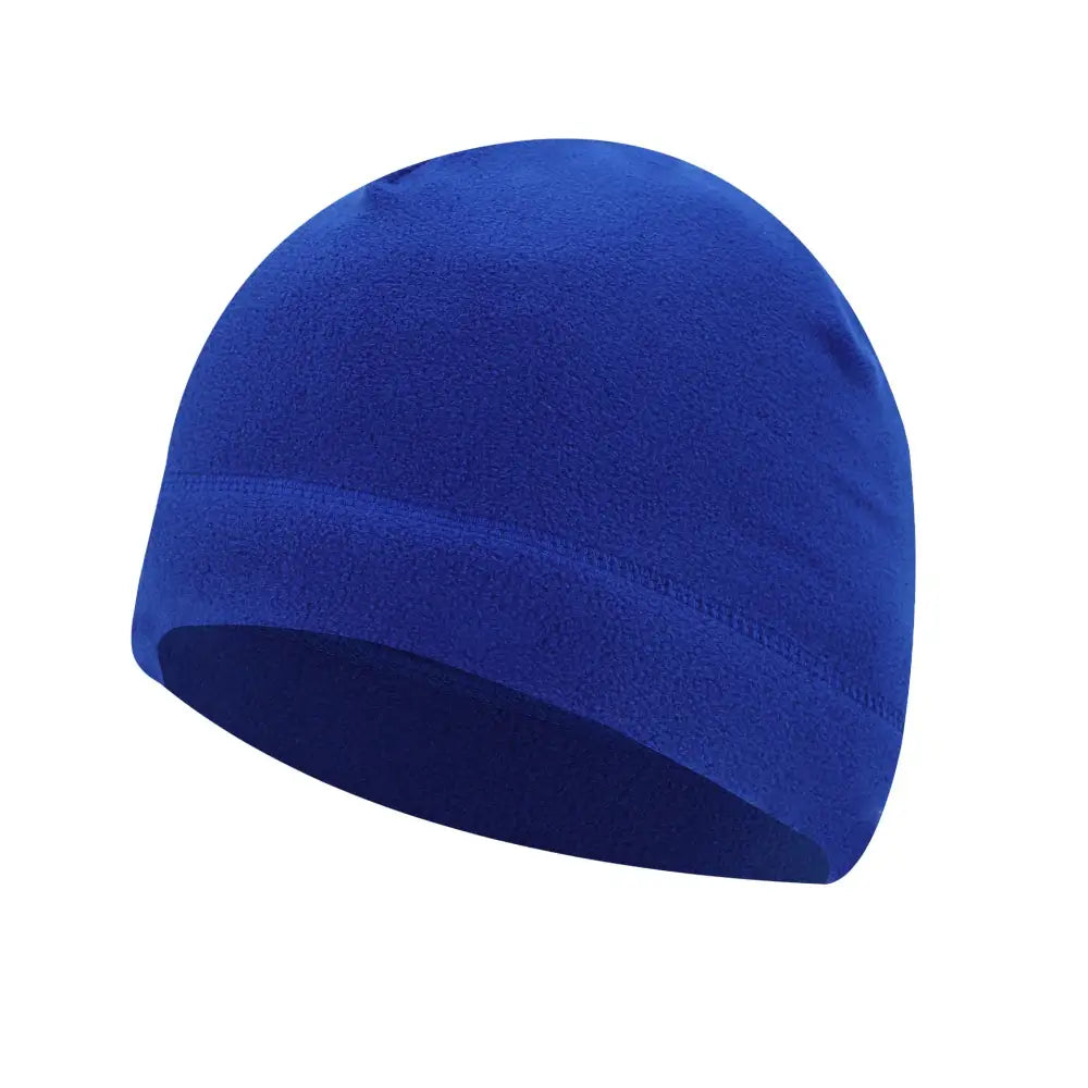 Bright blue knit beanie or winter hat.