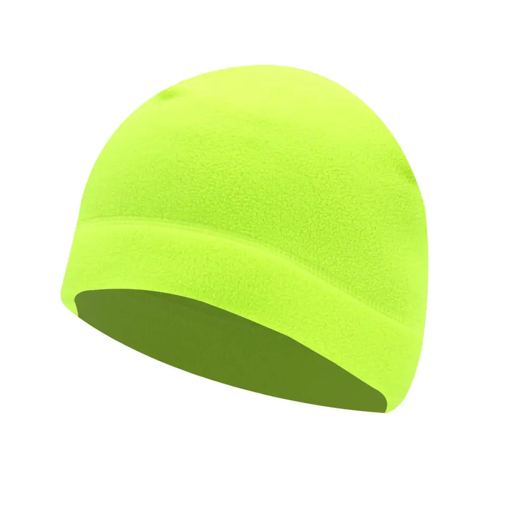 Neon yellow beanie or winter hat.