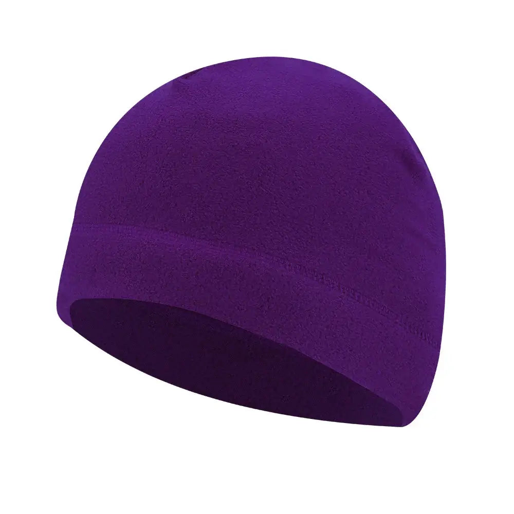 Purple knit beanie hat.