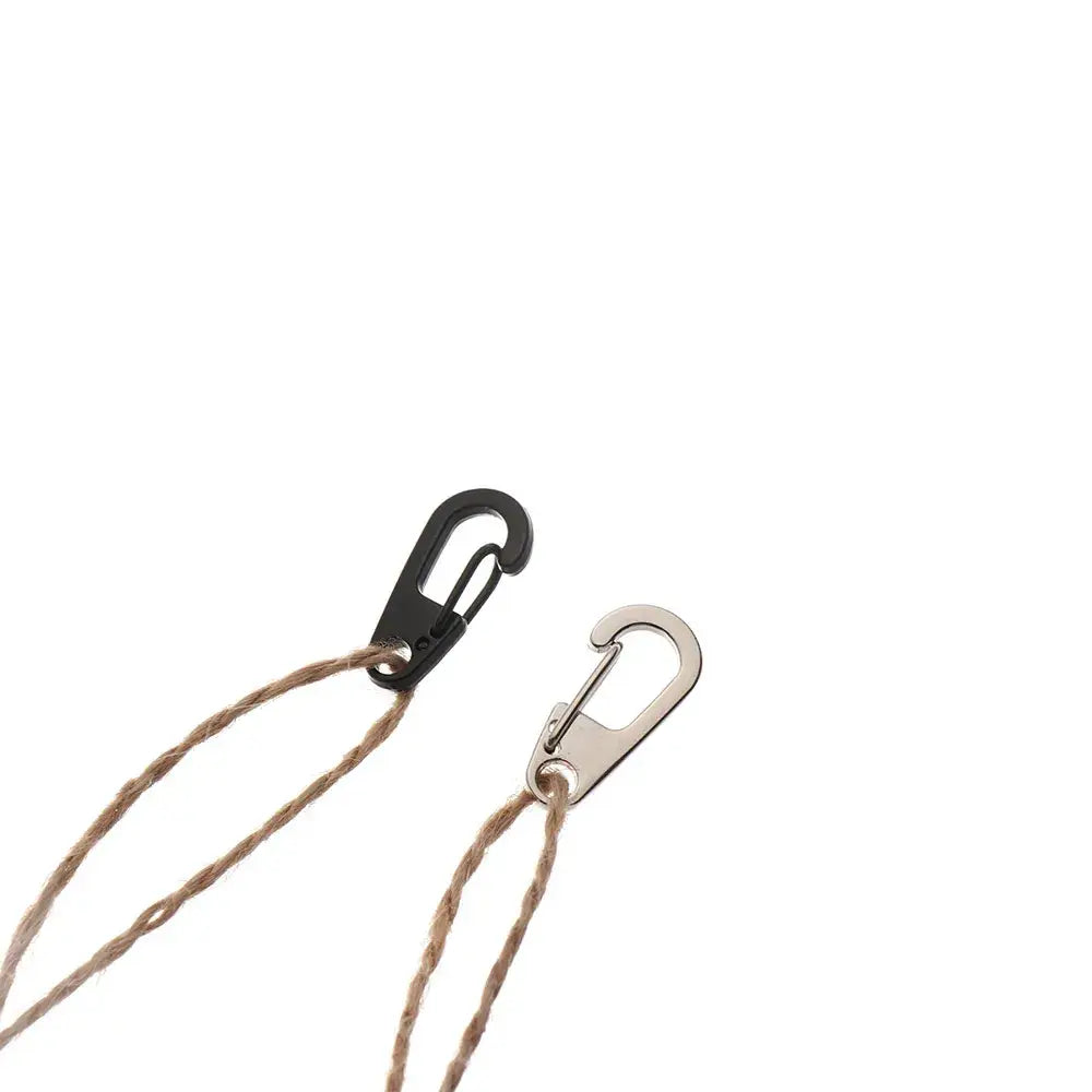 Two carabiners attached to thin cords.