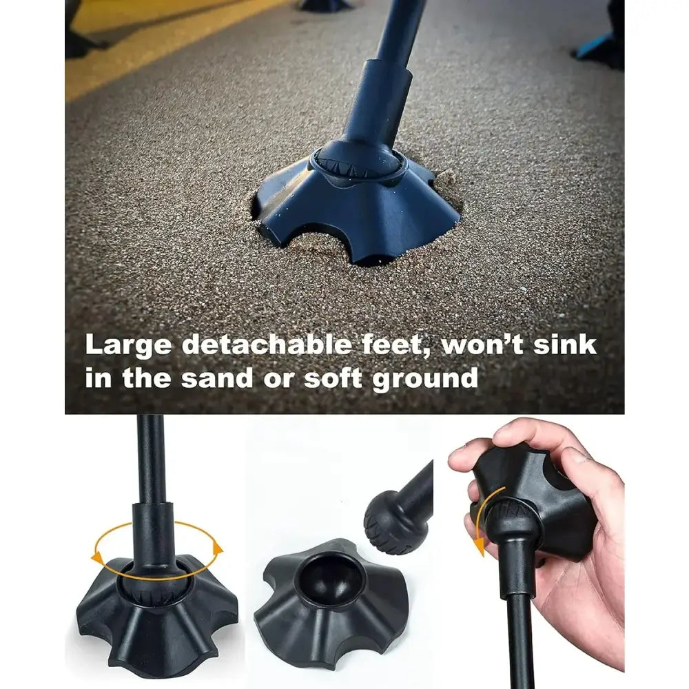 Detachable foot attachment for a walking cane or hiking pole.