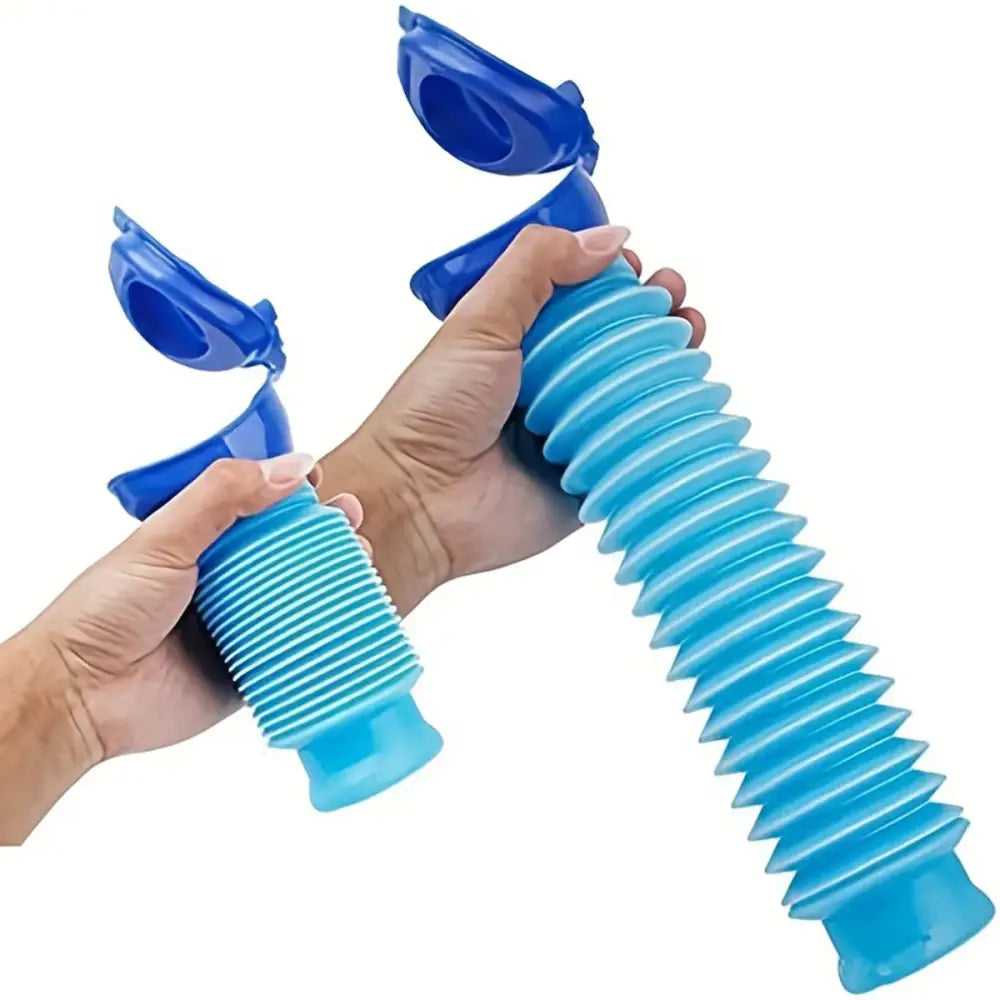 Expandable blue plastic tube with handles at both ends.