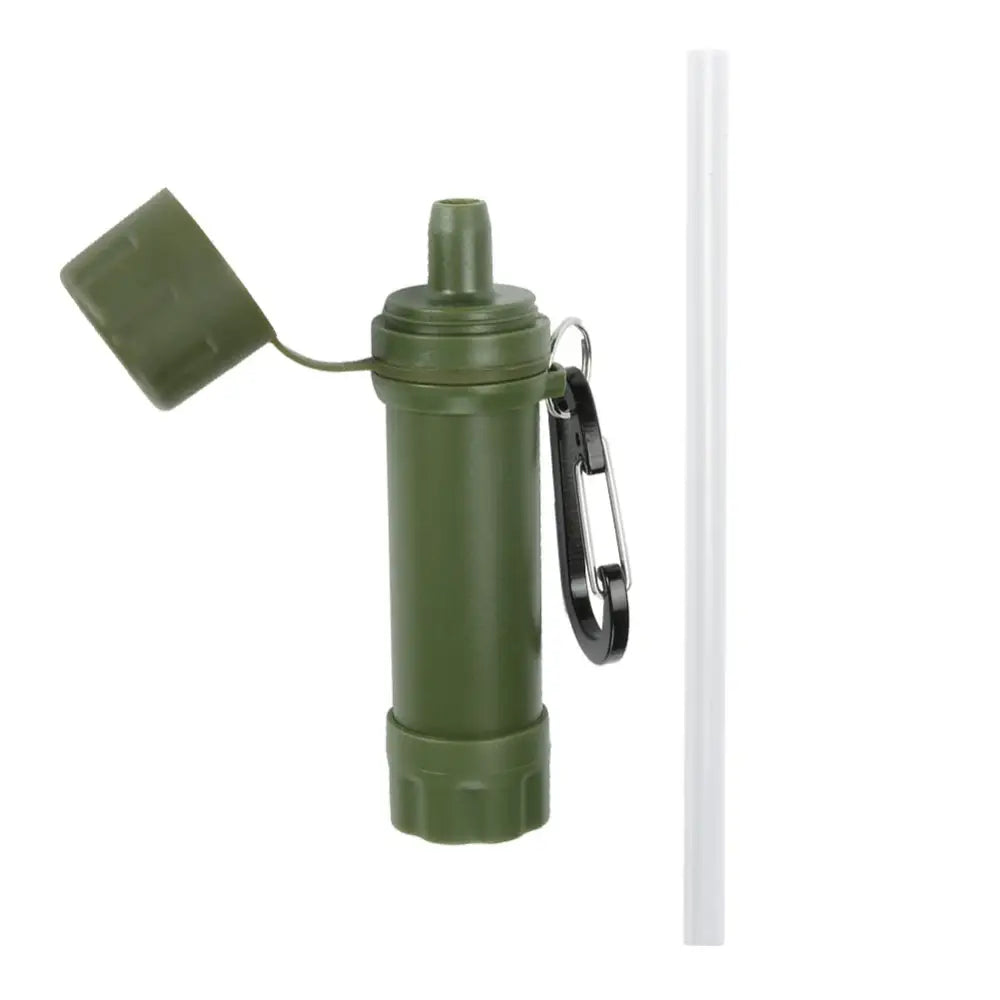 Military-style green waterproof flashlight with a carabiner clip attached.