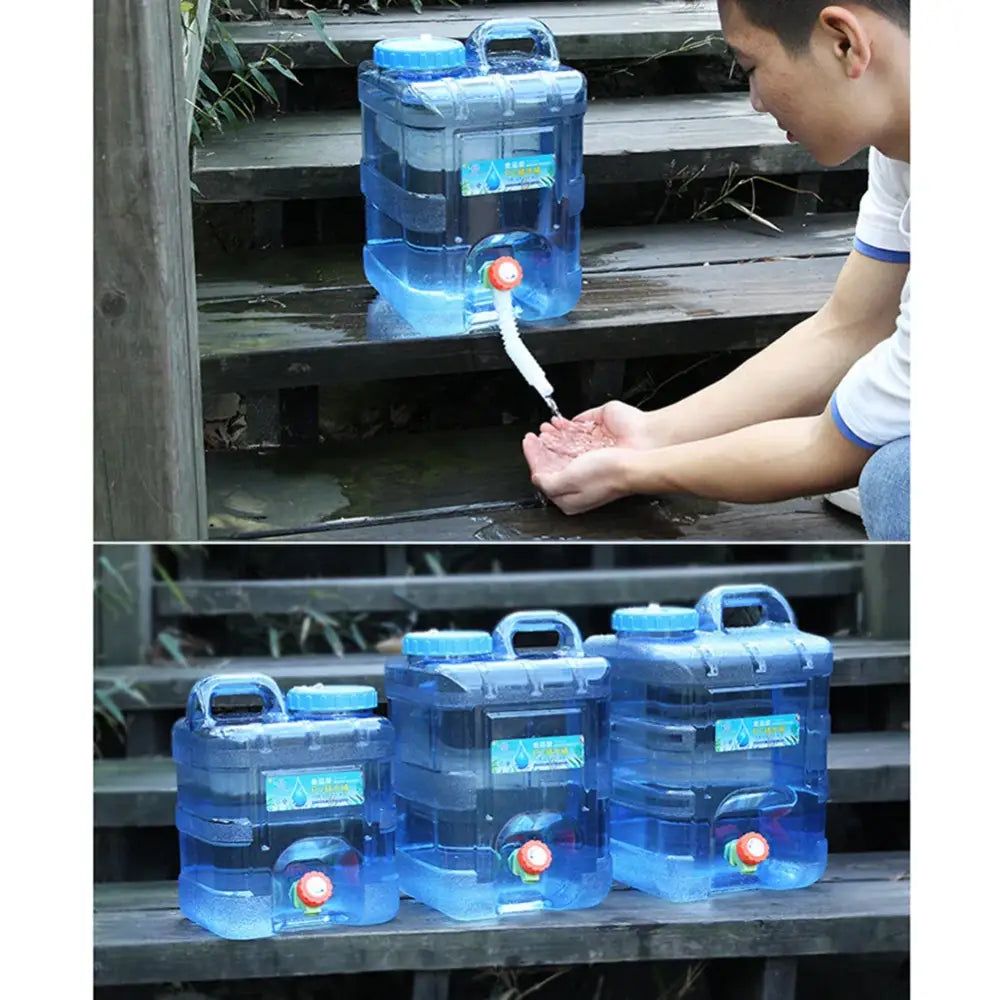 Water dispenser with a spigot containing blue-tinted liquid.