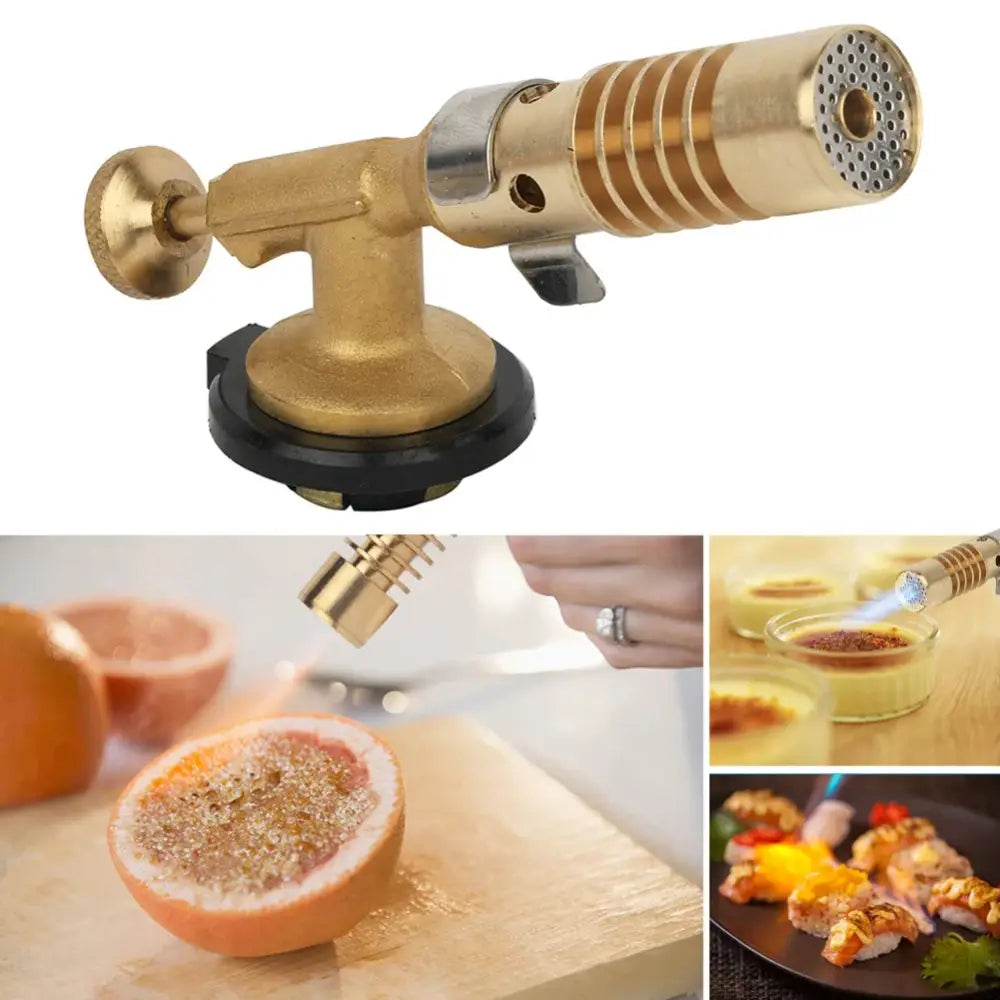 Culinary torch or kitchen blowtorch used for caramelizing and finishing dishes.