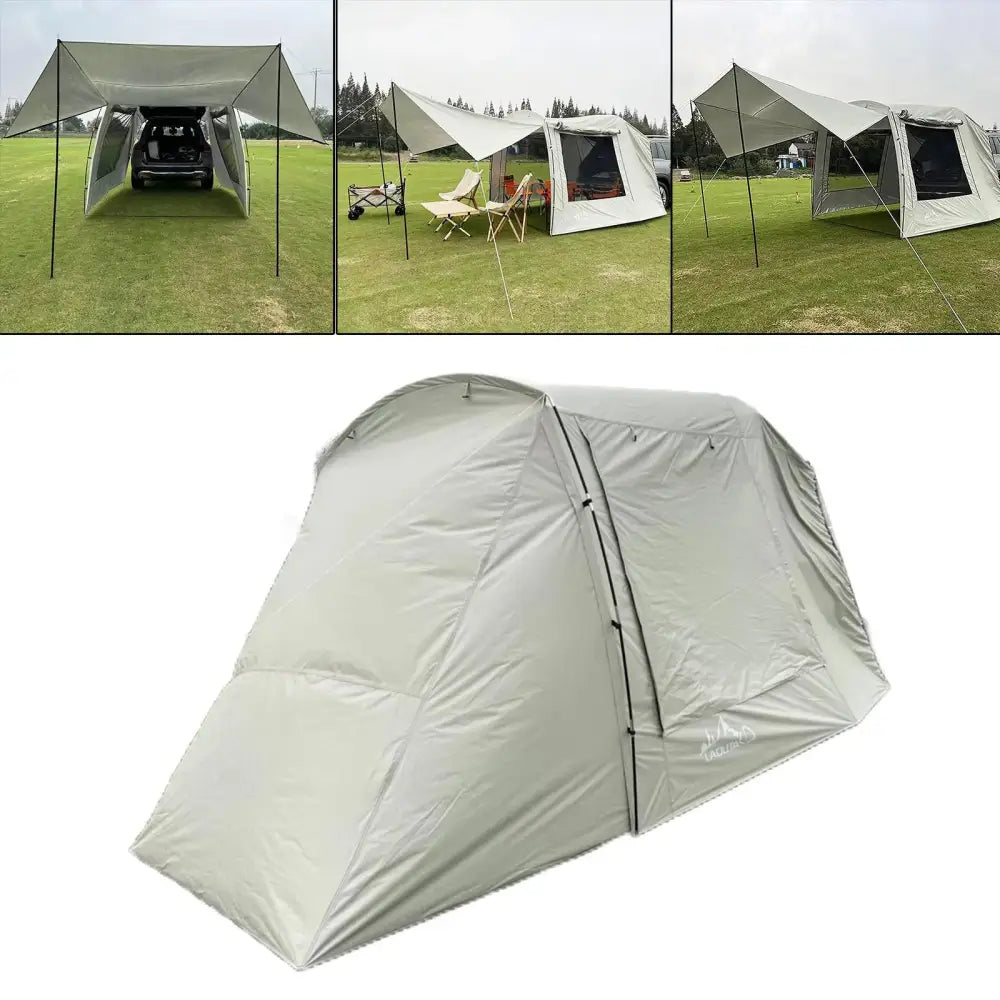 Modular camping tent system with various configurations and attachments.