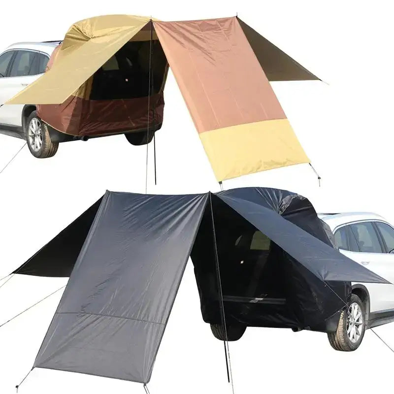 Car-attached camping tents in two color schemes.