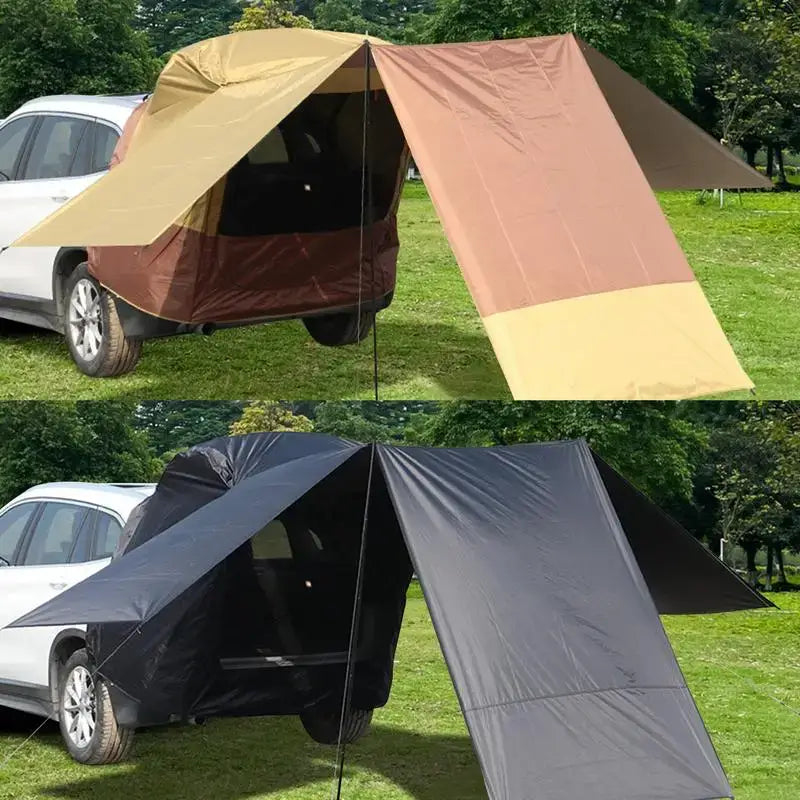 Car-attached camping tent in two color variations.