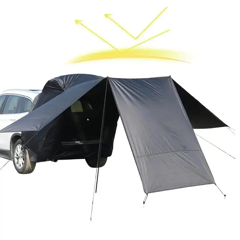 Car-attached tent or awning extending from a vehicle’s side.