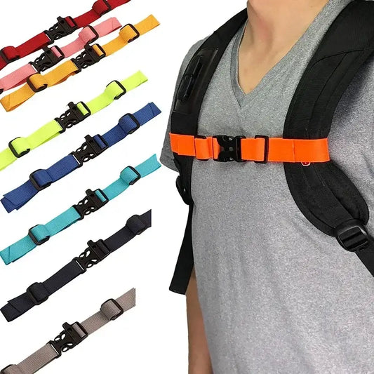 Colorful adjustable chest straps for backpacks or bags.