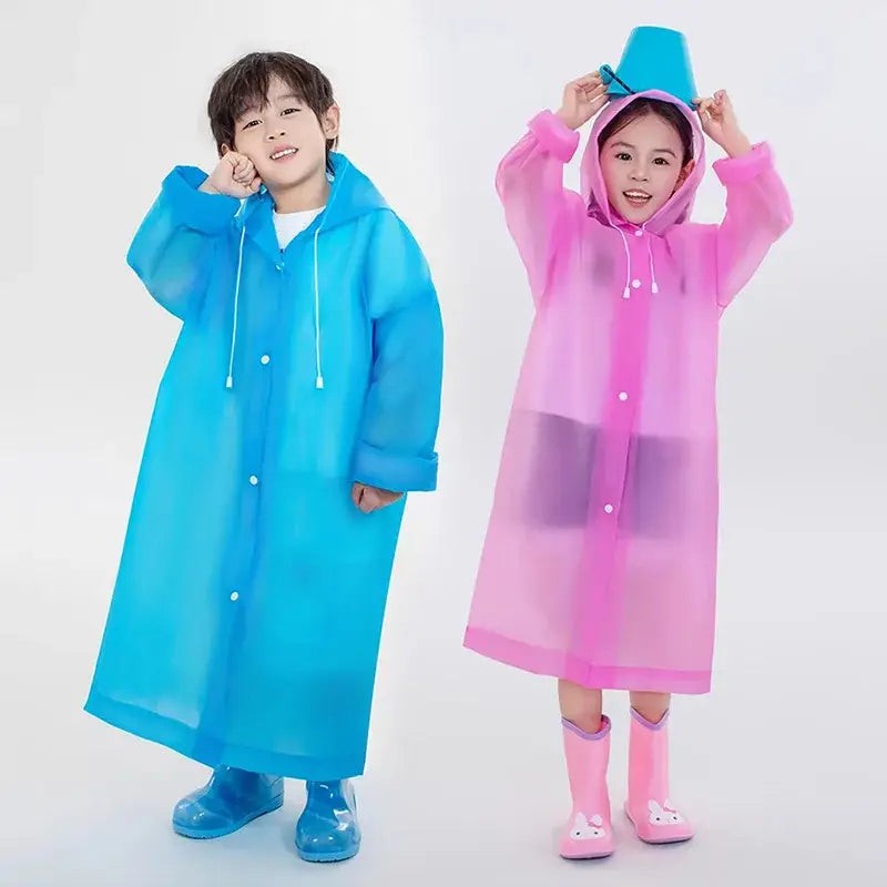 Children’s raincoats in bright blue and pink colors.