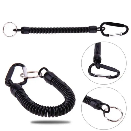 Coiled elastic keychain with carabiner clips on both ends.