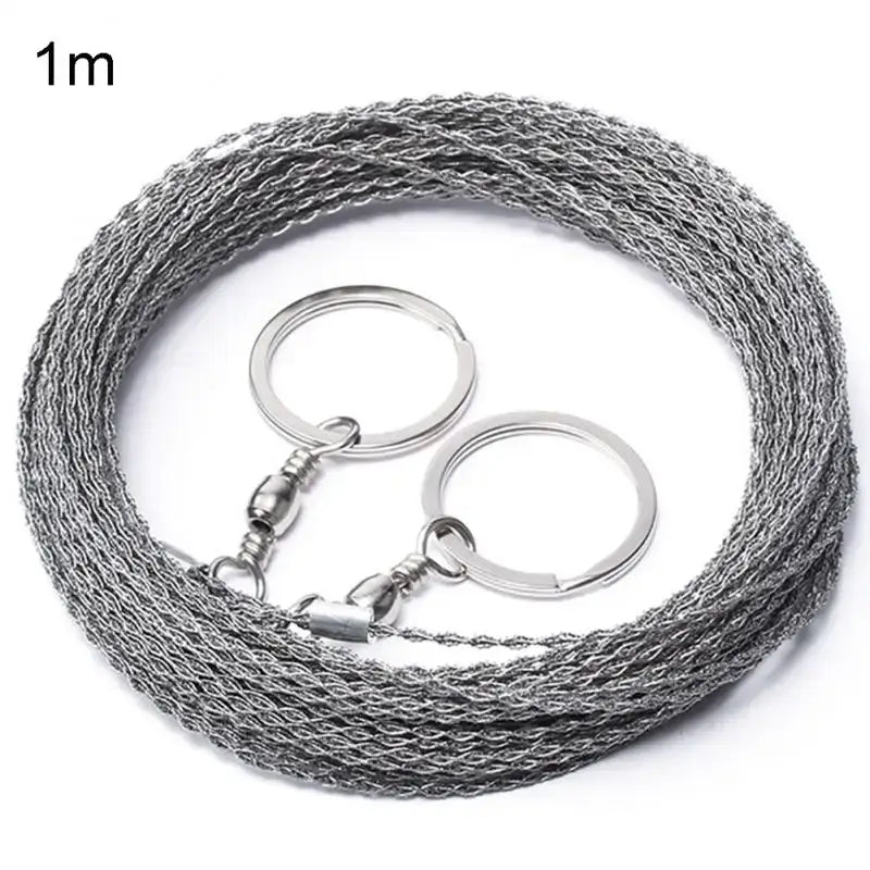 Wire saw with metal rings at each end.