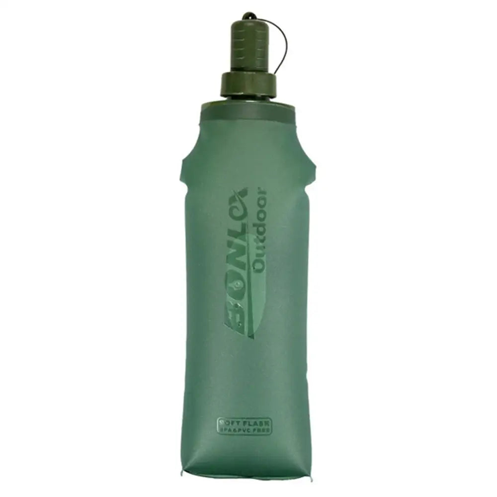 Green collapsible outdoor water bottle with a screw-top cap.