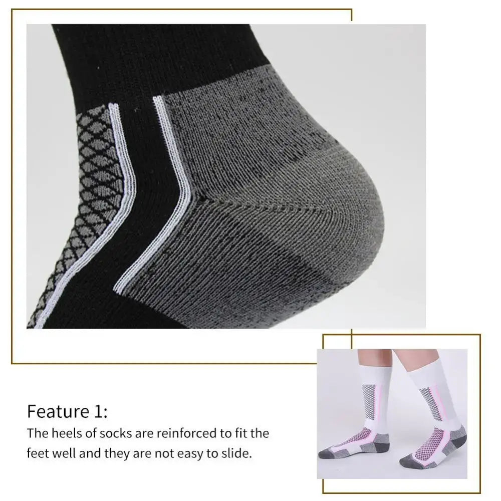 Close-up view of a sock with reinforced heel and patterned design.