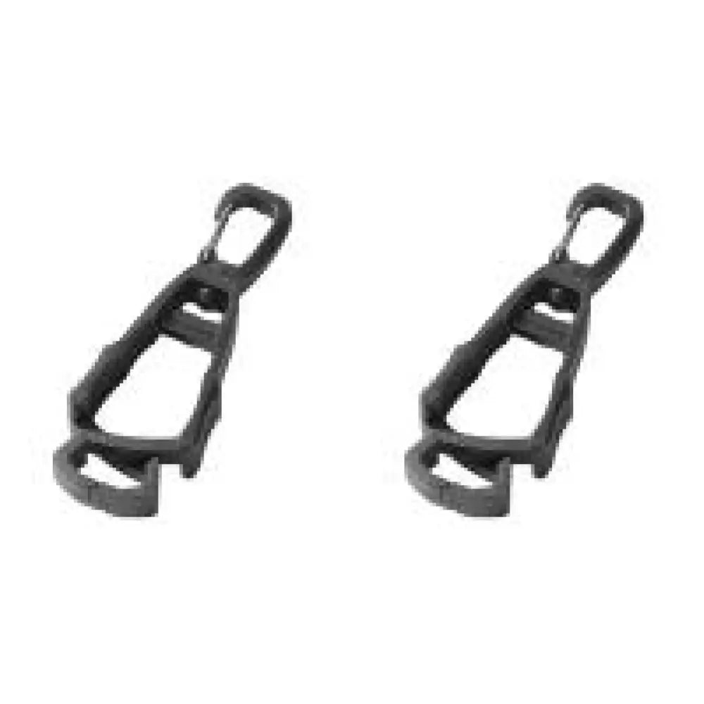 Pair of black plastic zipper pulls or zipper sliders.