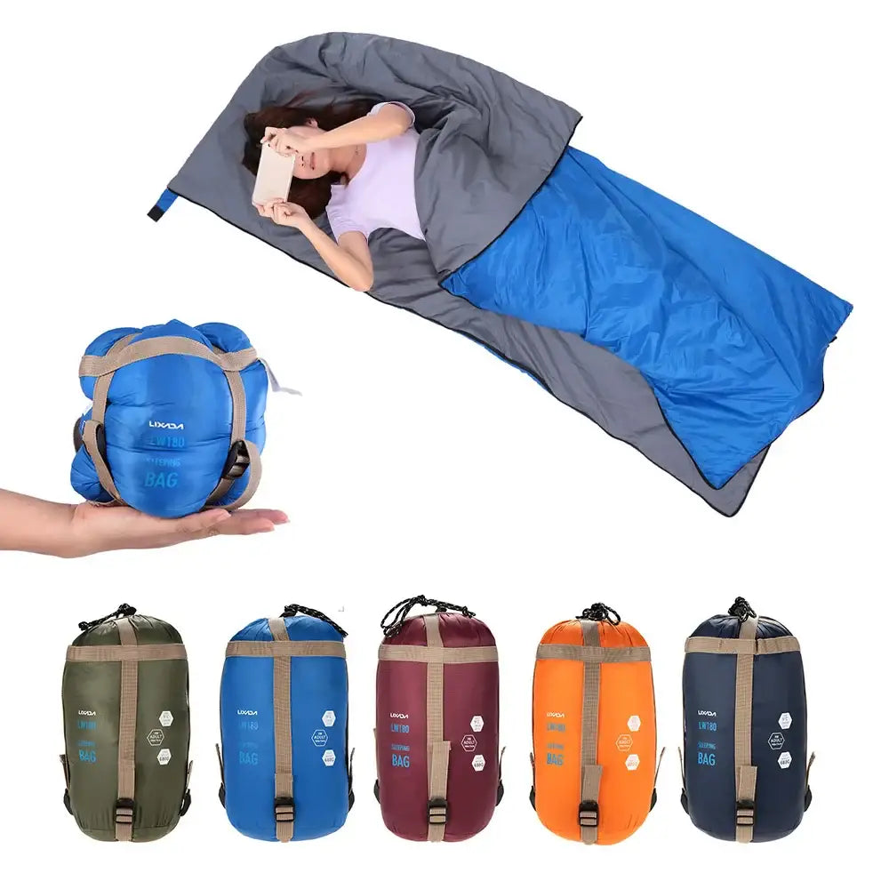 Compact sleeping bag that unfolds into a full-length sleeping setup.