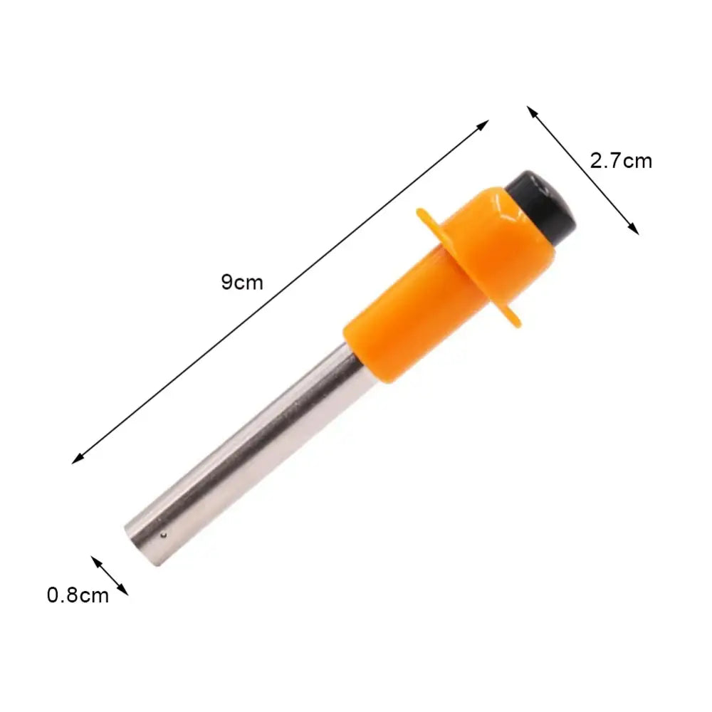 Stainless steel tube with an orange plastic cap and guard.