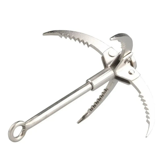 Stainless steel corkscrew with serrated foil cutter and bottle opener.