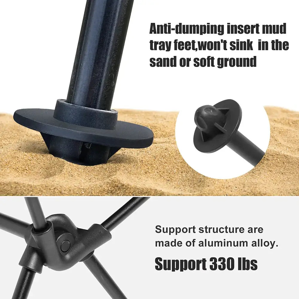 Anti-dumping insert mud tray foot for outdoor equipment or furniture.