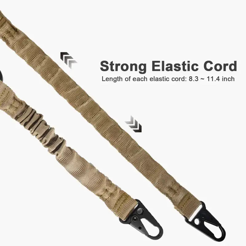 Strong elastic cord in tan color with black clips at the ends.