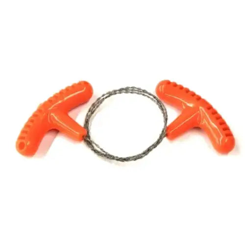 Wire saw with orange plastic handles.