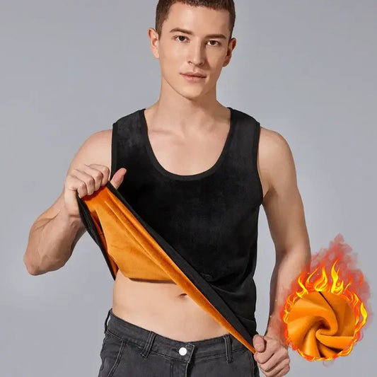 Tank top with a hidden thermal layer that appears to be on fire when revealed.