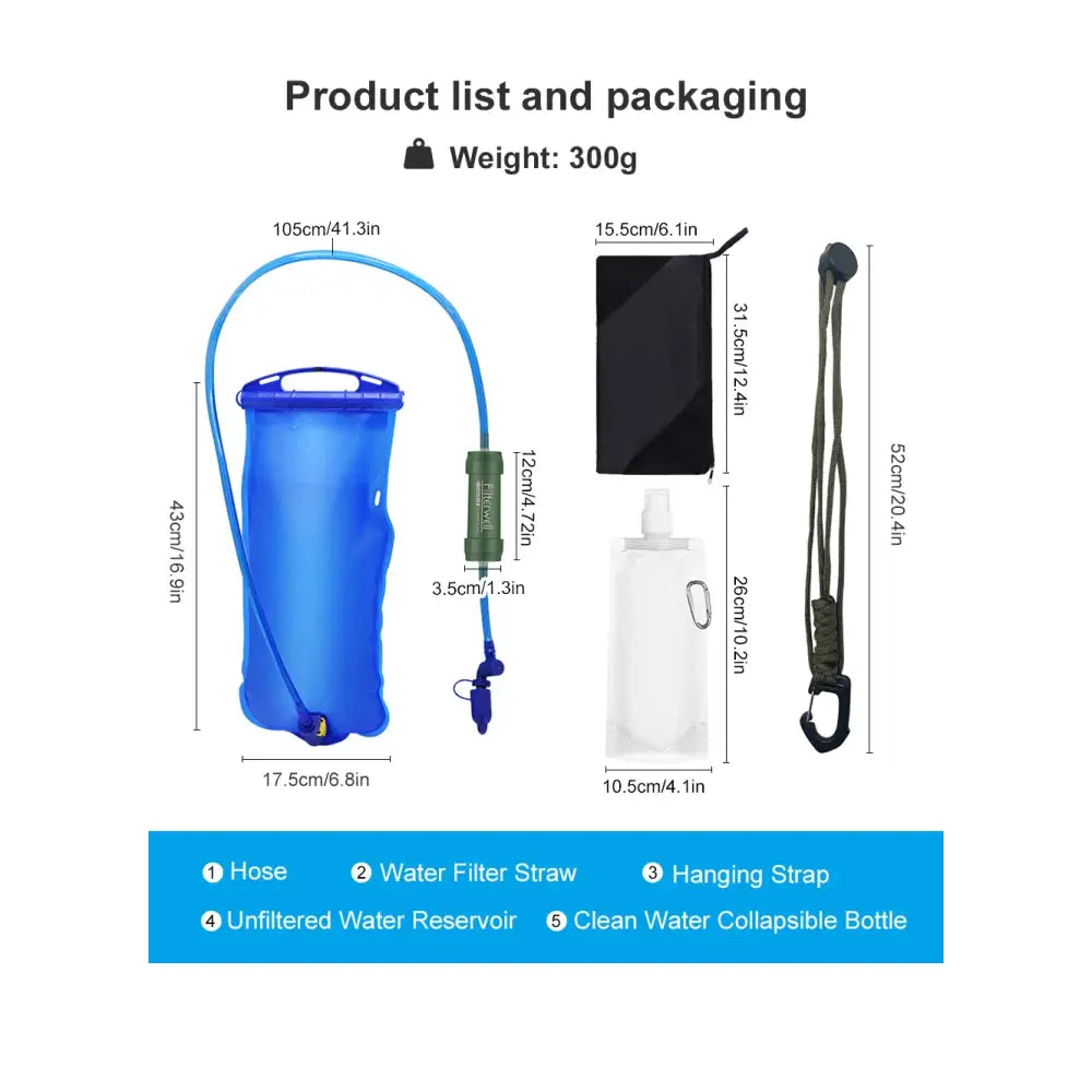 Blue hydration bladder with drinking tube and handle.