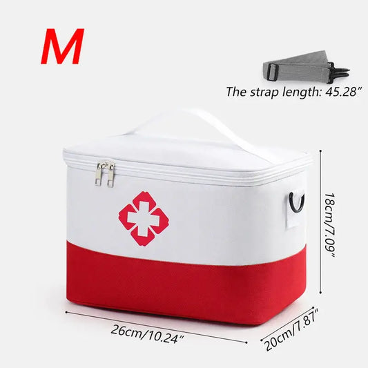 First aid kit or medical supply bag with red and white color scheme and a medical cross symbol.