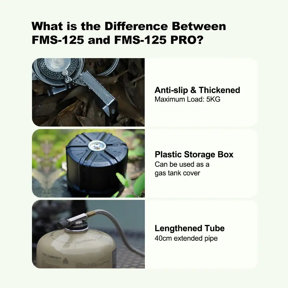 Comparison chart showing differences between FMS-125 and FMS-125 PRO models, highlighting three key features.