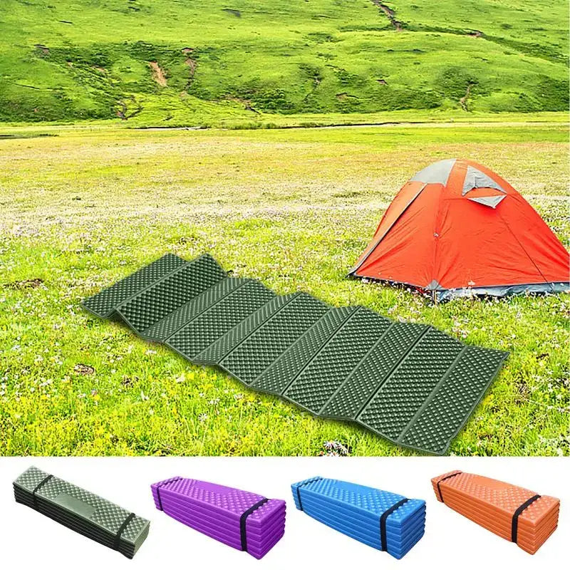 Foldable camping sleeping pad in various color options.