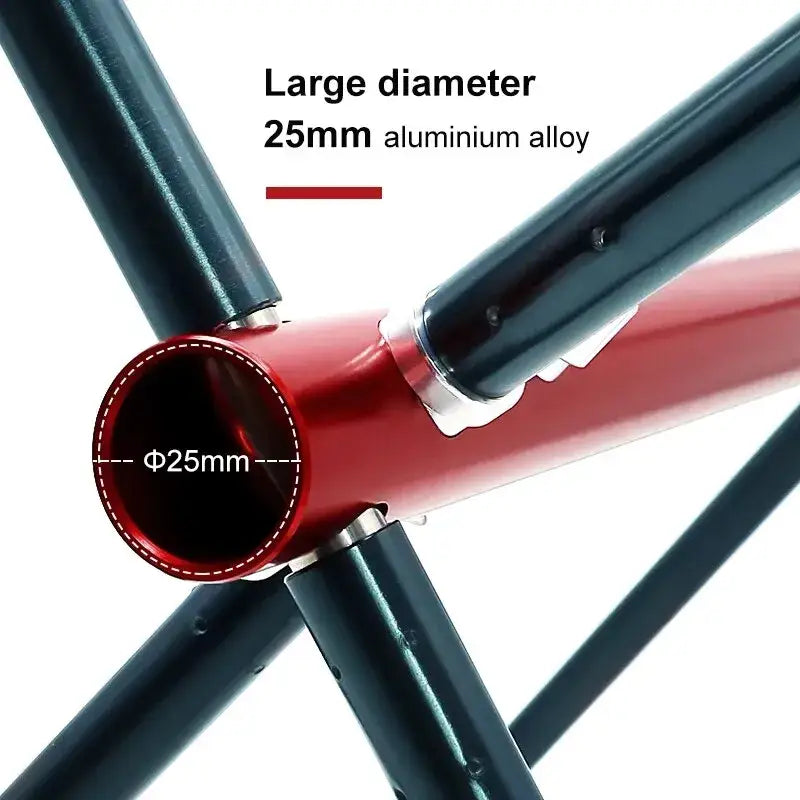 Aluminum alloy tube or pipe junction with a 25mm diameter, shown in red with black connecting tubes.