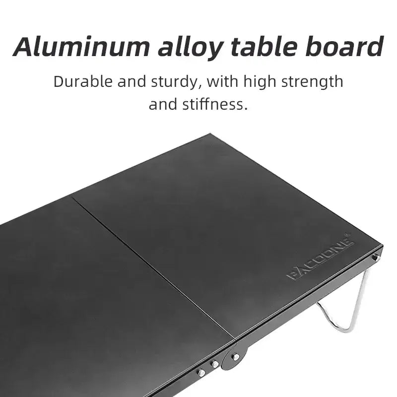 Sleek black aluminum alloy table board with folding metal legs.