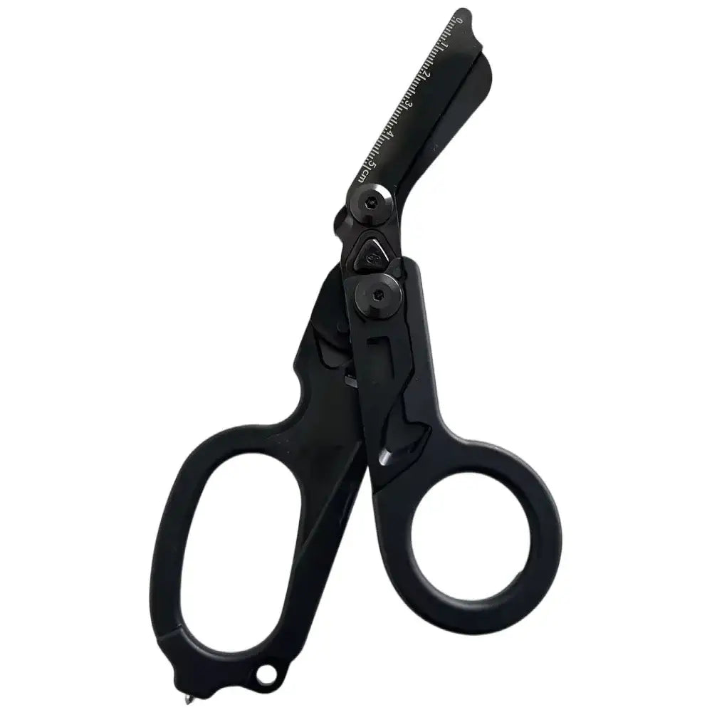 Black tactical scissors with a blunt tip and sturdy handles.