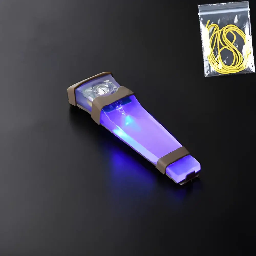 Glowing purple electronic device resembling a USB flash drive or vape pen.