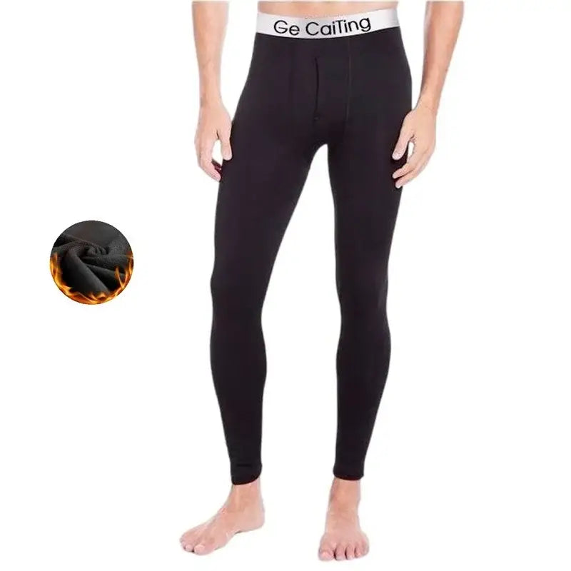 Black thermal leggings with a white elastic waistband labeled ’Go Gailing’.