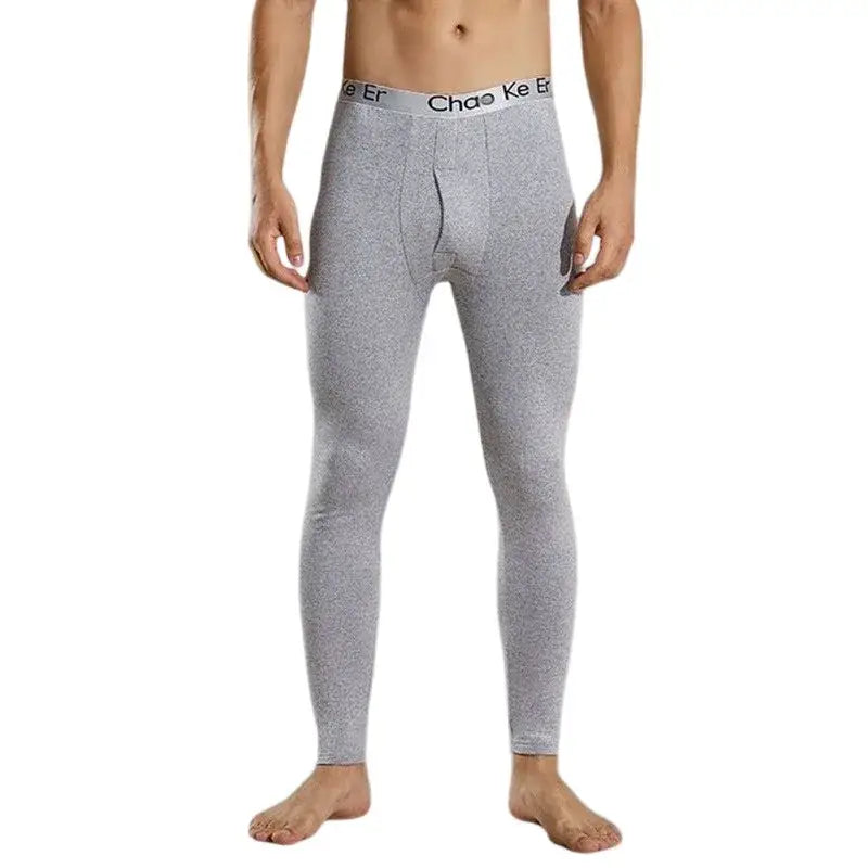 Gray men’s thermal underwear or long johns with an elastic waistband.