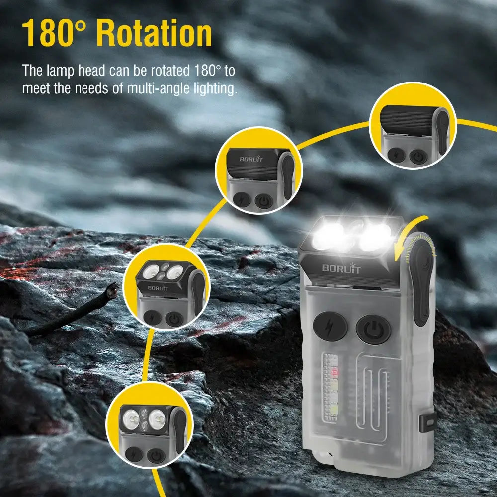 Portable LED lamp with a 180-degree rotatable head for multi-angle lighting.