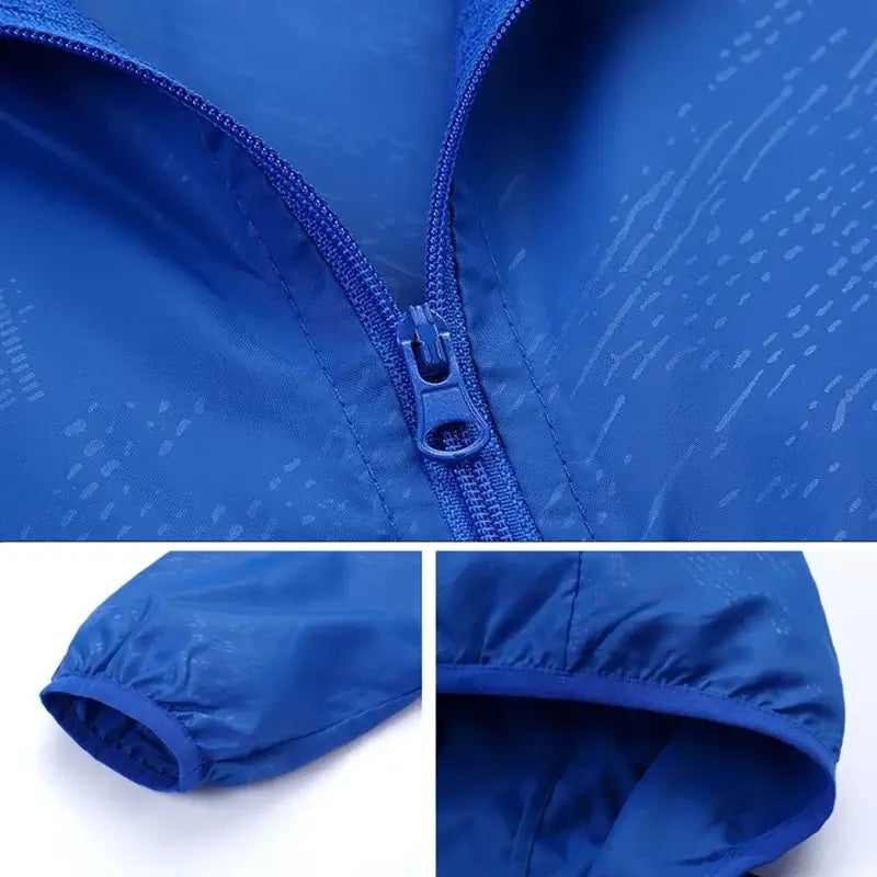 Blue jacket or coat with a zipper and sleeve details visible.