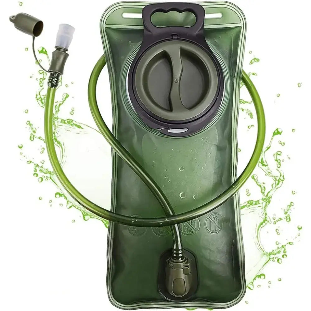 Hydration bladder with drinking tube for outdoor activities.