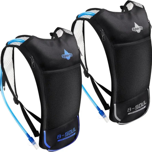 Hydration backpacks with water reservoirs and sleek black design.