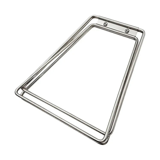 Trapezoidal metal frame with rounded corners and a double-bar design.