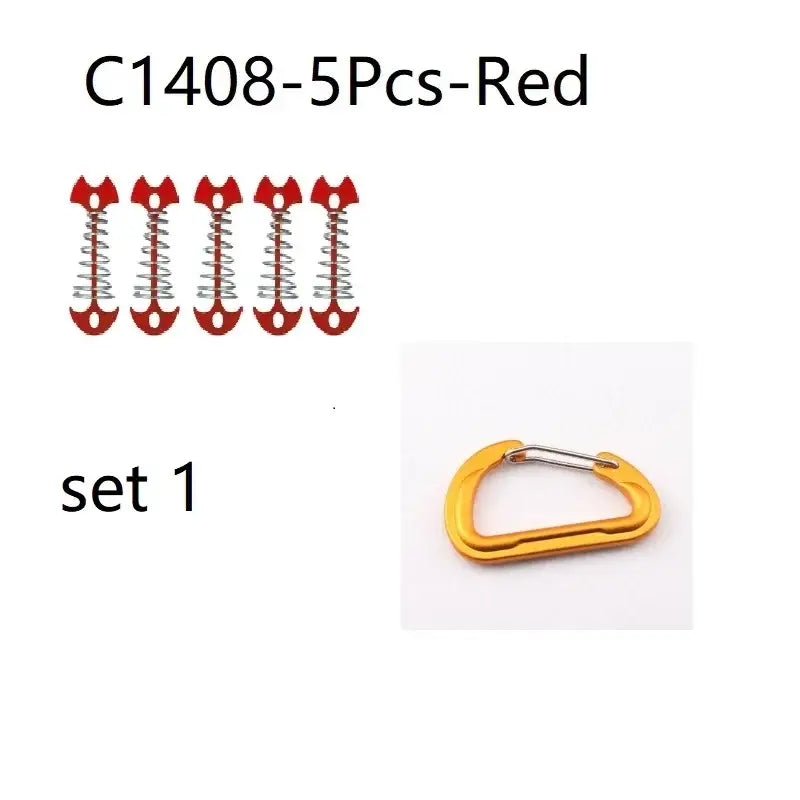 Five red fish bone-shaped climbing holds with screw attachments.