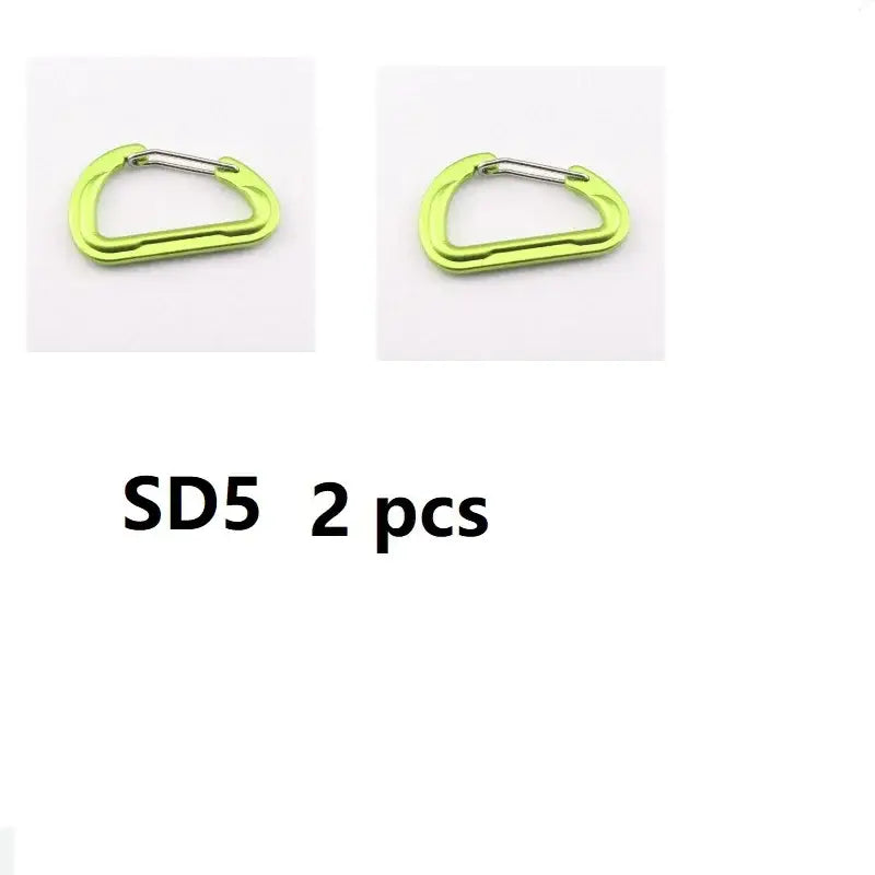 Neon green carabiner-style climbing clip.