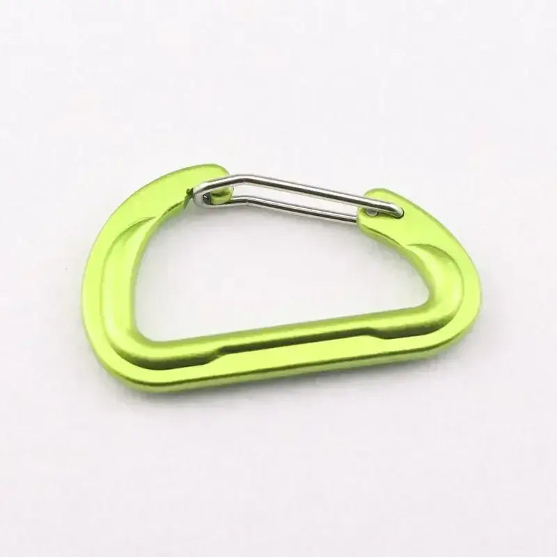 Neon green carabiner with a wire gate.