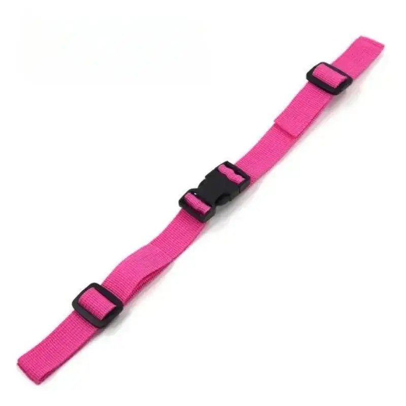 Bright pink adjustable strap with black plastic buckles.